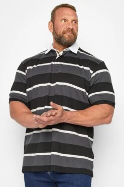 KAM Big & Tall Charcoal Grey Striped Rugby Polo Shirt