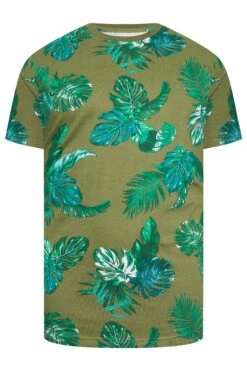 BadRhino Big & Tall Khaki Green Tropical Leaf Print T-Shirt -Urban Fitwear Sales cc878122 870e 42 207989 X