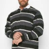 KAM Big & Tall Charcoal Grey Striped Long Sleeve Rugby Shirt