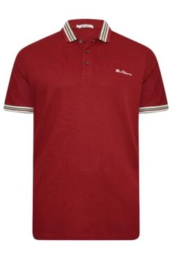 BEN SHERMAN Big & Tall Burgundy Red Stripe Tipped Polo Shirt -Urban Fitwear Sales ced33cc0 1afe 45 207538 X