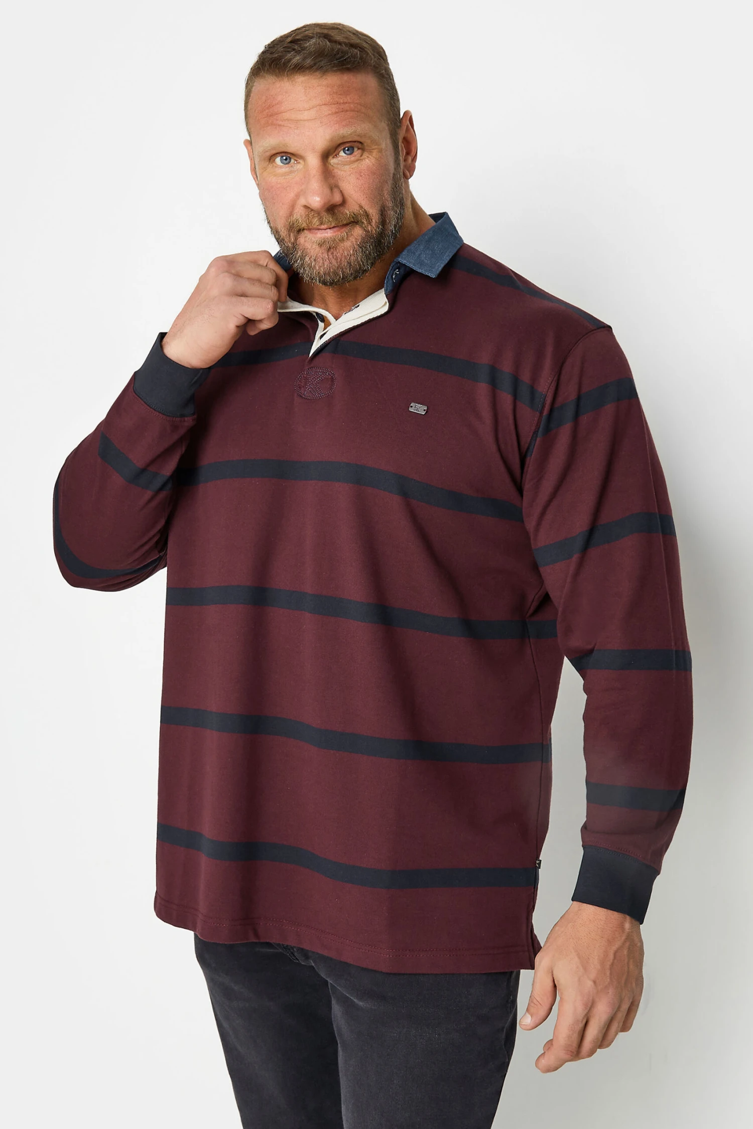 KAM Big & Tall Burgundy Red Denim Collar Long Sleeve Polo Shirt 1 KAM Big & Tall Burgundy Red Denim Collar Long Sleeve Polo Shirt