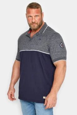 D555 Big & Tall Grey Marl Cut And Sew Polo Shirt