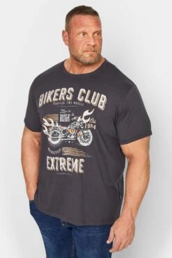 BadRhino Big & Tall Charcoal Grey 'Bikers Club' Slogan T-Shirt