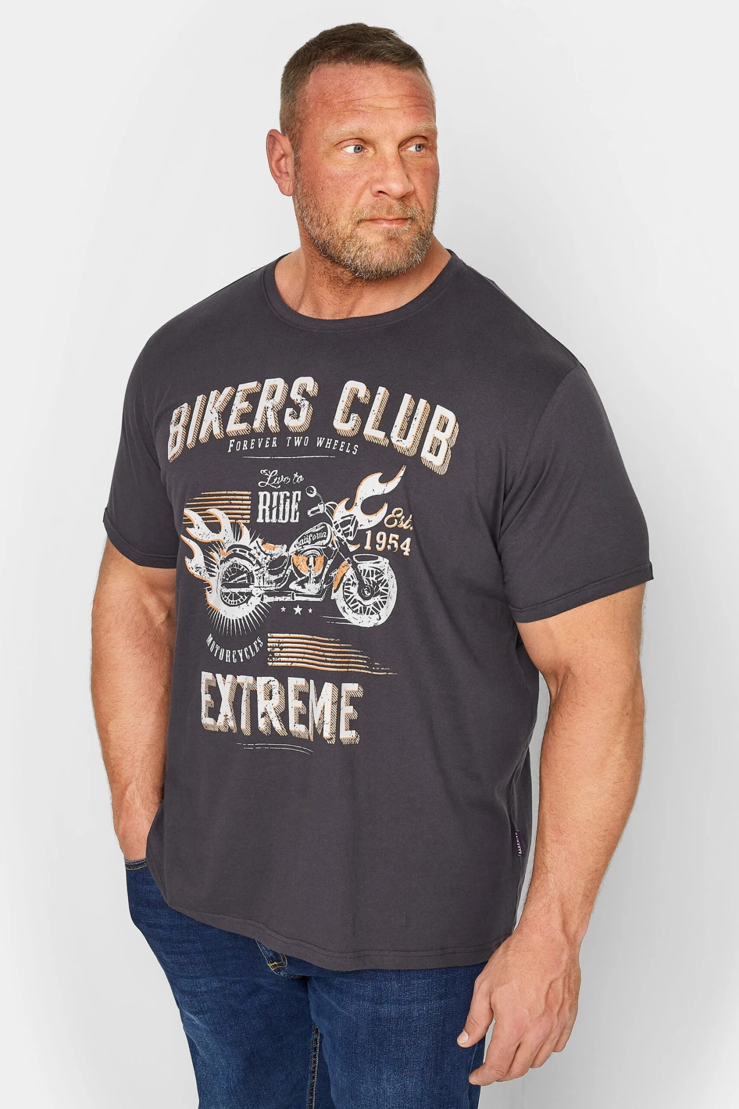 BadRhino Big & Tall Charcoal Grey 'Bikers Club' Slogan T-Shirt 1 BadRhino Big & Tall Charcoal Grey 'Bikers Club' Slogan T-Shirt