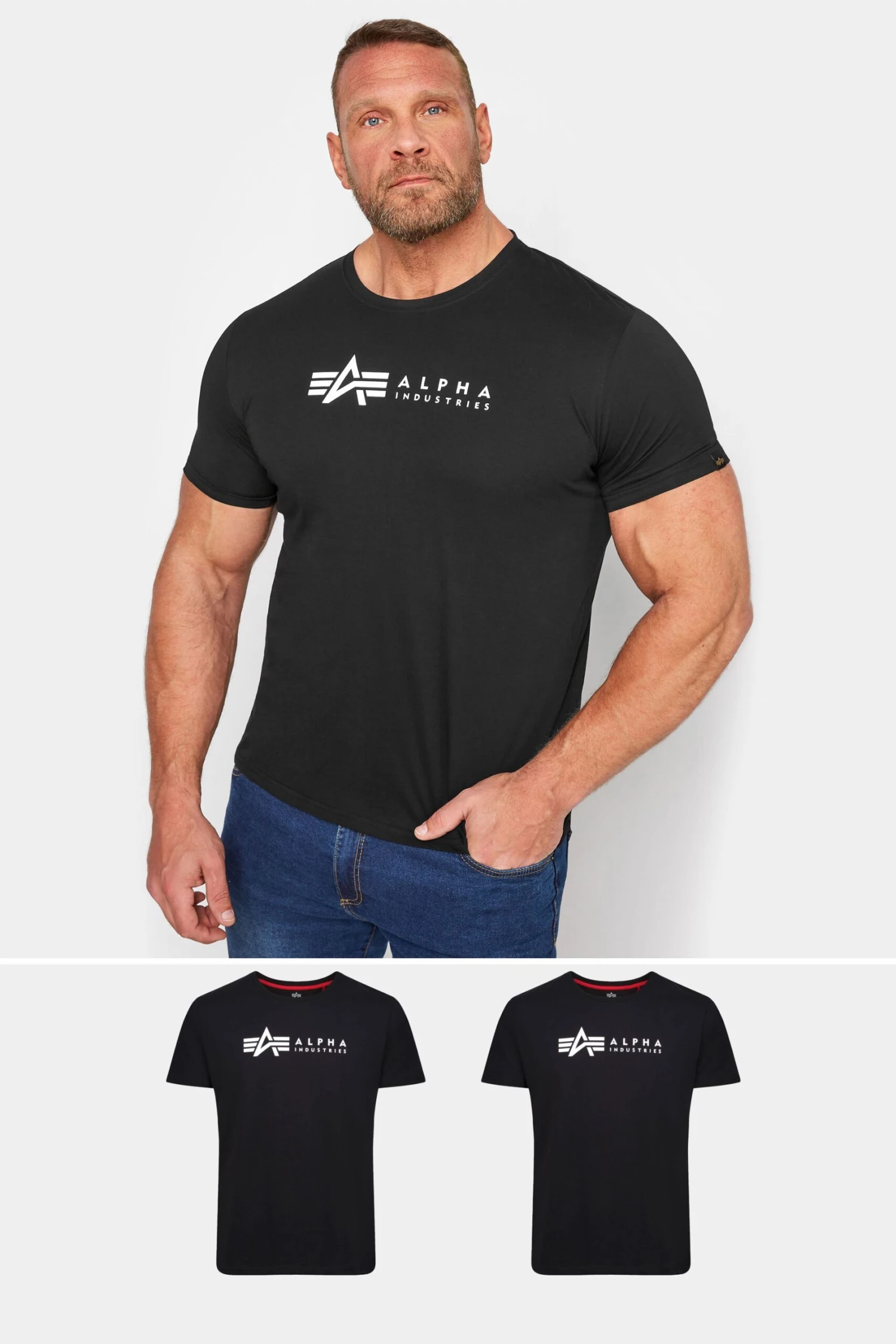 ALPHA INDUSTRIES Big & Tall 2 PACK Black Logo T-Shirts 1 ALPHA INDUSTRIES Big & Tall 2 PACK Black Logo T-Shirts