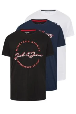 JACK & JONES Big & Tall 3 Pack Black & White Printed Logo T-Shirts -Urban Fitwear Sales db413623 3db5 43 206647 AS