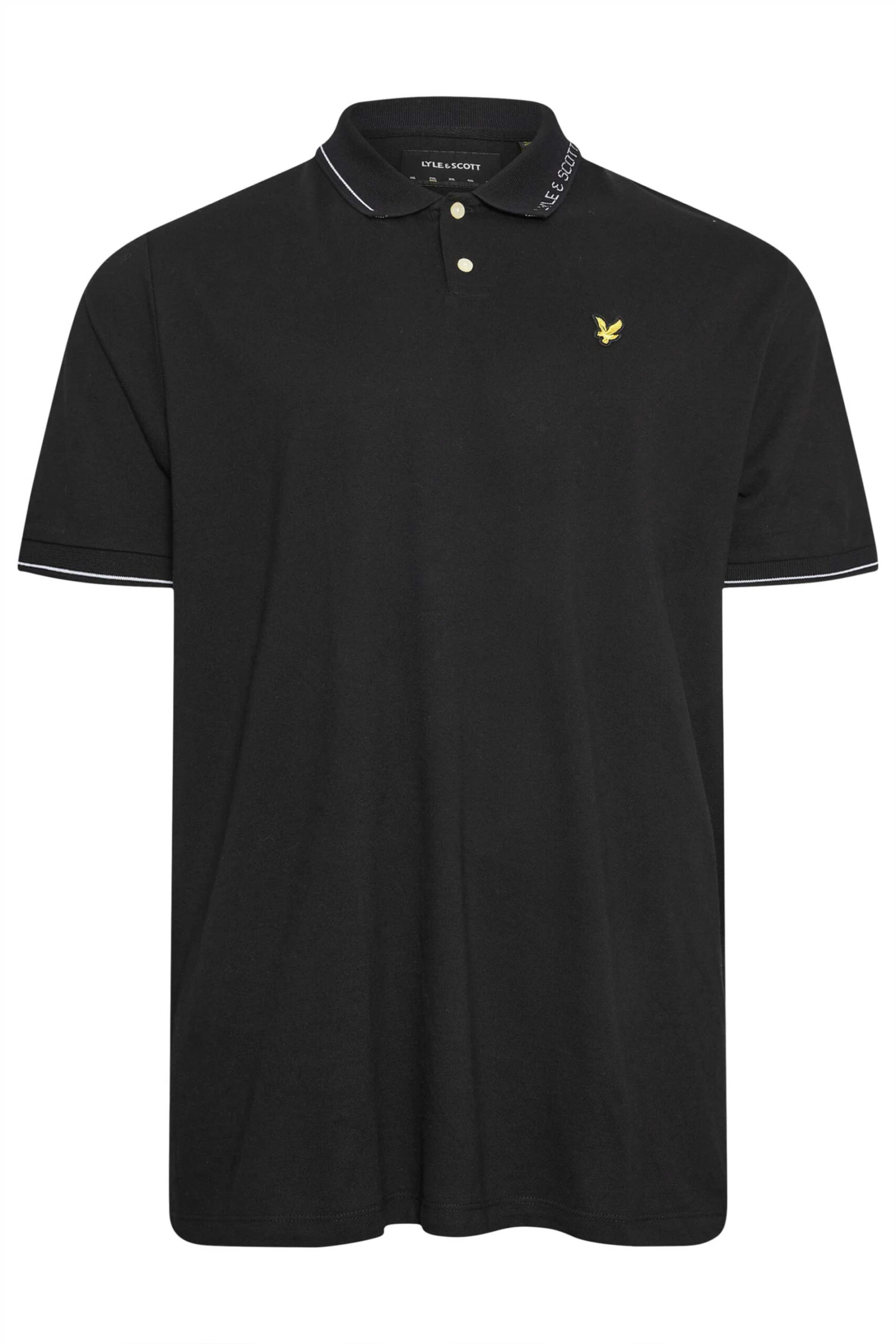 LYLE & SCOTT Big & Tall Black Branded Collar Polo Shirt 1 LYLE & SCOTT Big & Tall Black Branded Collar Polo Shirt
