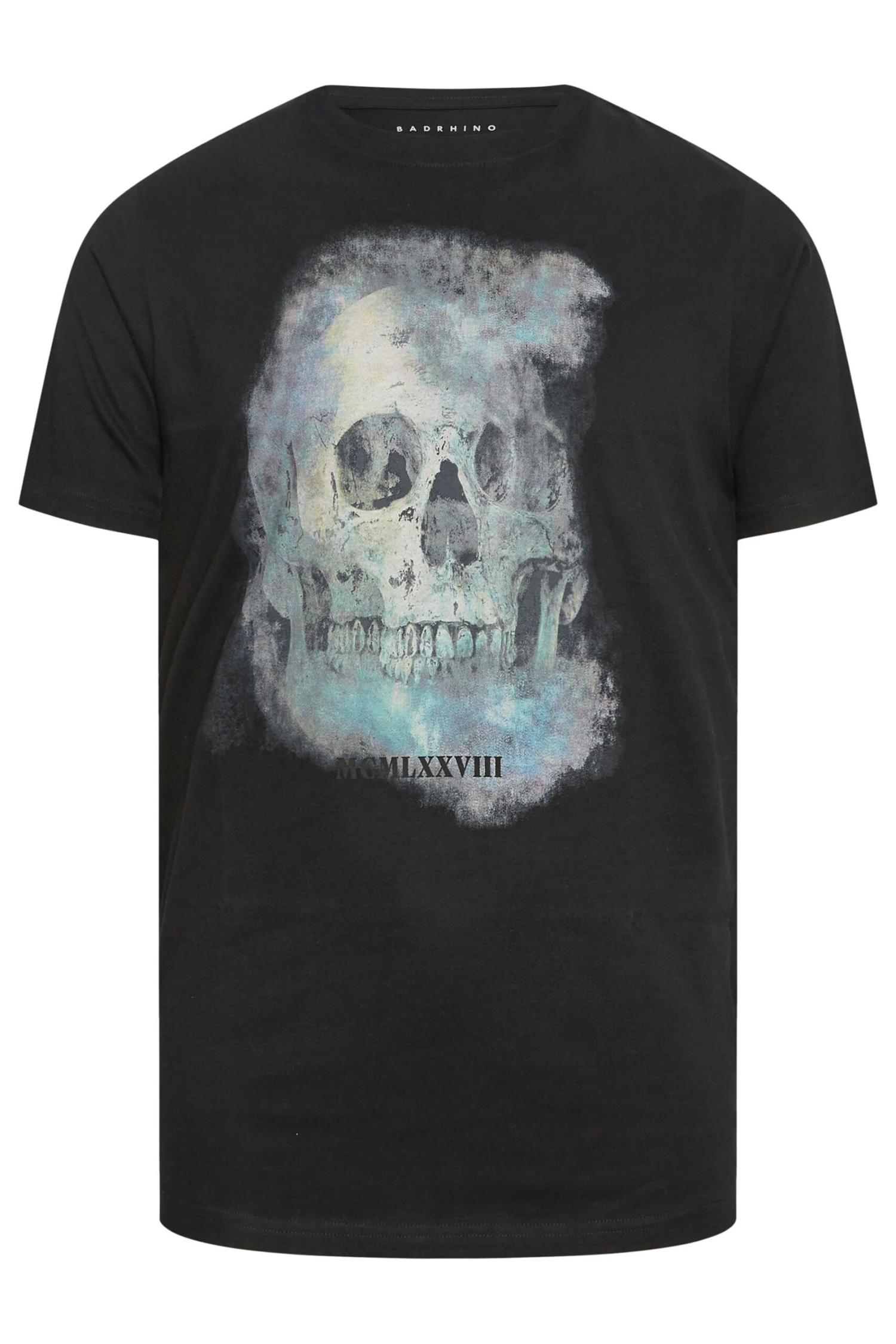 BadRhino Big & Tall Black Blurred Skull Print T-Shirt 3 BadRhino Big & Tall Black Blurred Skull Print T-Shirt - Image 3