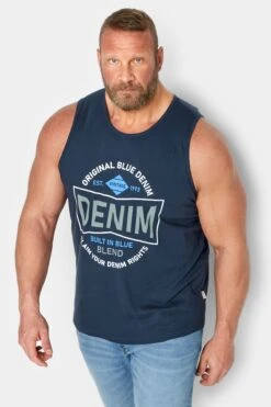 BLEND Big & Tall Navy Blue Logo Print Vest