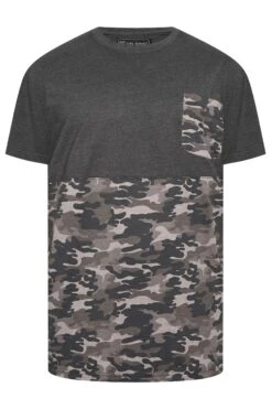 KAM Big & Tall Charcoal Grey Camo Pannelled T-Shirt -Urban Fitwear Sales e7b9eaac 957f 4f 207701 X