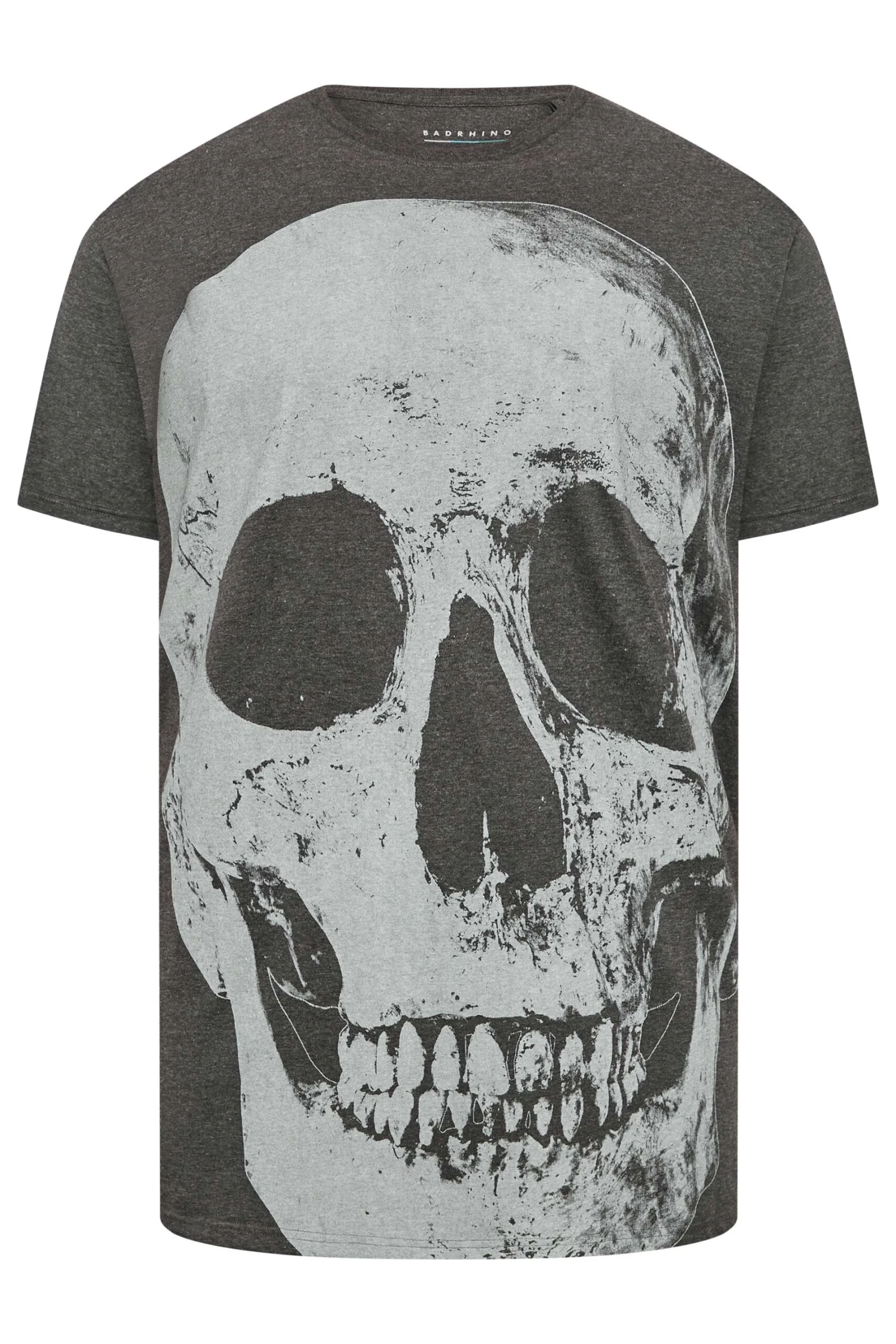 BadRhino Big & Tall Charcoal Grey Skull Print T-Shirt 3 BadRhino Big & Tall Charcoal Grey Skull Print T-Shirt - Image 3
