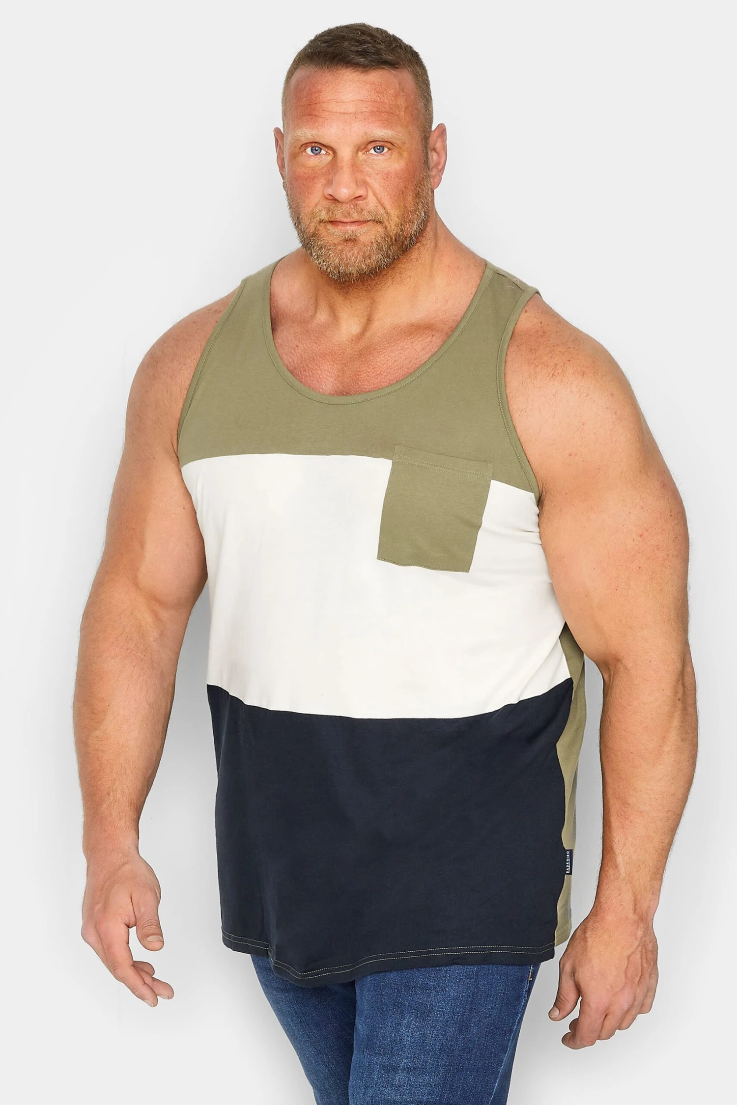 BadRhino Big & Tall Green & Navy Blue Stripe Vest Top 1 BadRhino Big & Tall Green & Navy Blue Stripe Vest Top