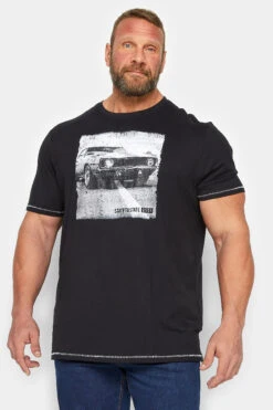 D555 Big & Tall Black Retro Car Print T-Shirt