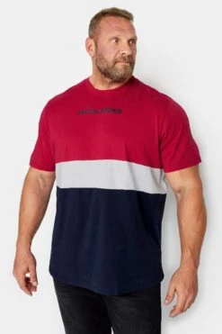 JACK & JONES Big & Tall Red Colour Block Logo T-Shirt