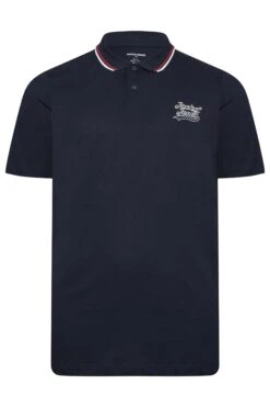 JACK & JONES Big & Tall Navy Blue Short Sleeve Logo Polo Shirt -Urban Fitwear Sales eccbf891 14d9 44 207459 X