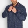 KAM Big & Tall Navy Blue Dobby Print Long Sleeve Polo Shirt