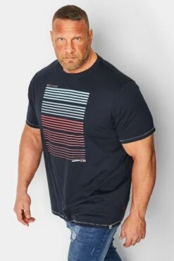 D555 Big & Tall Navy Blue Gradient Line Printed T-Shirt