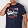 JACK & JONES Big & Tall Navy Blue Denim Logo Print T-Shirt