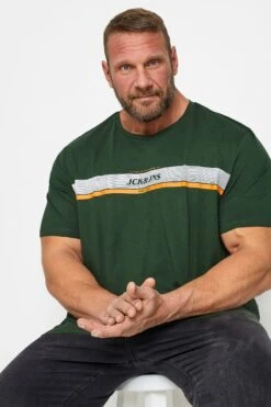 JACK & JONES Big & Tall Green Logo Stripe T-Shirt
