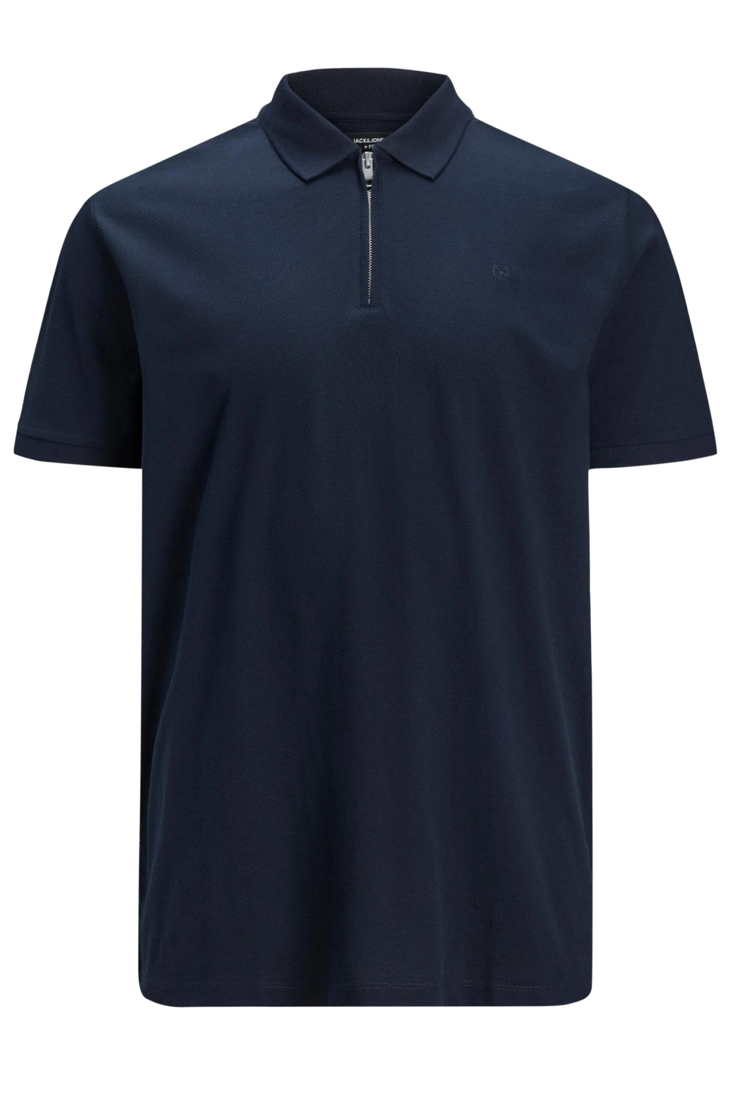 JACK & JONES PREMIUM Big & Tall Navy Blue Zip Polo Shirt 2 JACK & JONES PREMIUM Big & Tall Navy Blue Zip Polo Shirt - Image 2